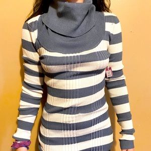 Striped grey & white turtle neck